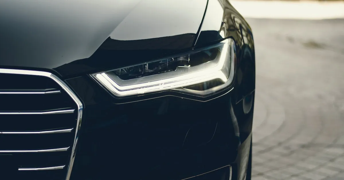 The front of a black luxury car, the headlight has a very modern design and is illuminated by an led. Learn how a Paint Protect Film will keep your vehicle looking amazing for many years while protecting the paint in this article.