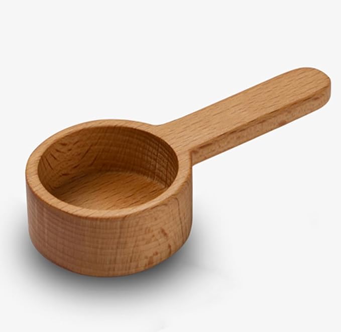 A small wooden scoop perfect for coffee, salt, sugar, or baking soda.