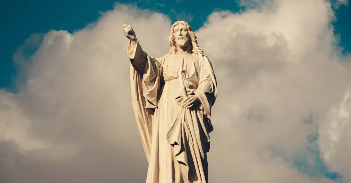 A large statue of Jesus Christ with the sky in the background. Learn who Jesus is in this article.