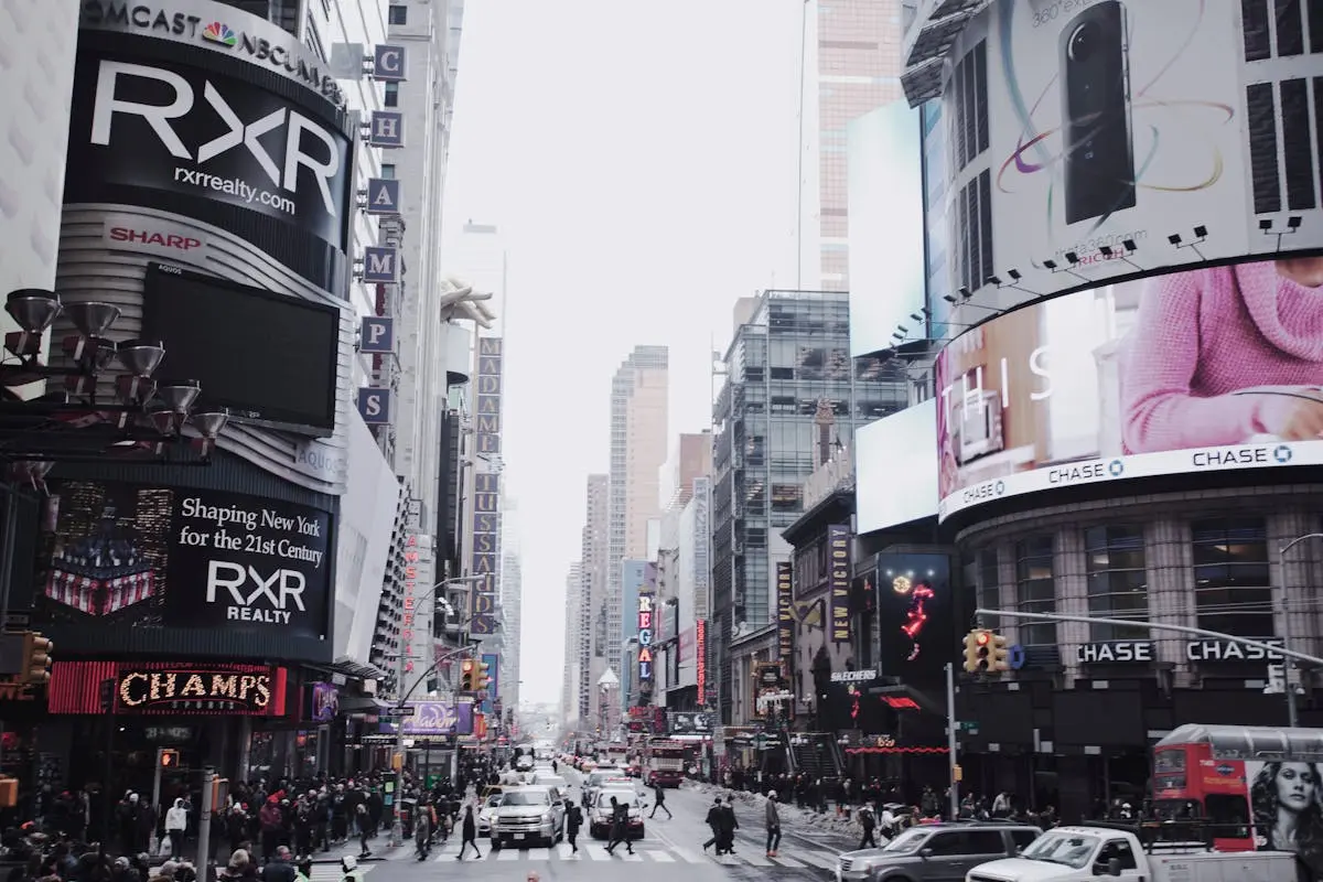 An image of a New York City intersection filled with the typical distractions of life that keep us busy. Instead of remaining stuck on the hamster wheel of life, consider positioning yourself to hear from God and find rest.