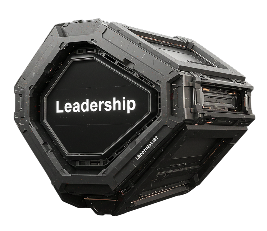 A futuristic object that reads: Leadership