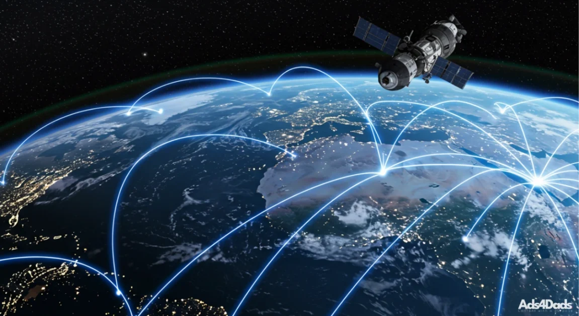 A visualization of data being sent across the globe. An internet speed test helps to determine high-speed, high-quality connections.