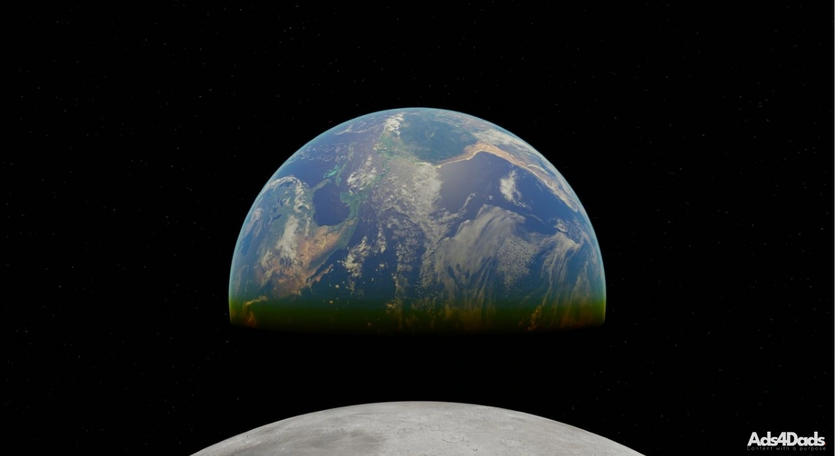 A breathtaking view of Earth rising over the lunar surface, capturing the beauty of space. A great reason to learn more about the space industry and where our civilization is heading.