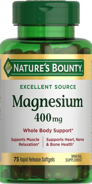 Nature's Bounty Magnesium, Whole Body Support, Supports Heart, Nerve and Bone Health. 400 mg, 75 Softgels